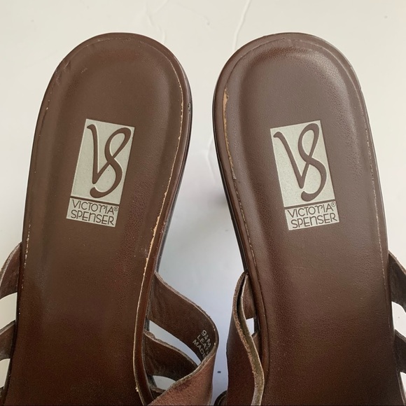 Victoria Spencer Limits Strappy Leather Mule High Heel Sandals Dark Brown 9.5M - Picture 5 of 8